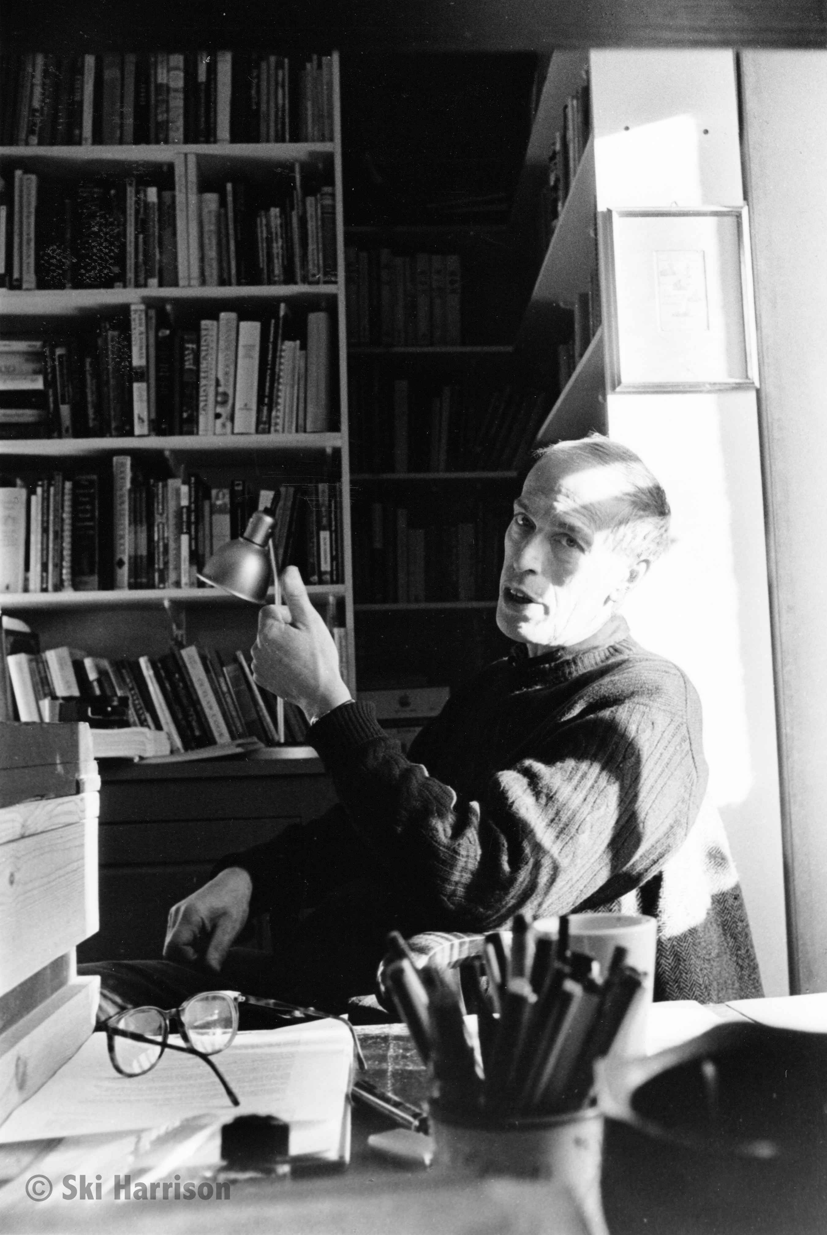 CS13 - Tom Jaine working in his office. for his Prospect Books publishing house. Allaleigh, 2000