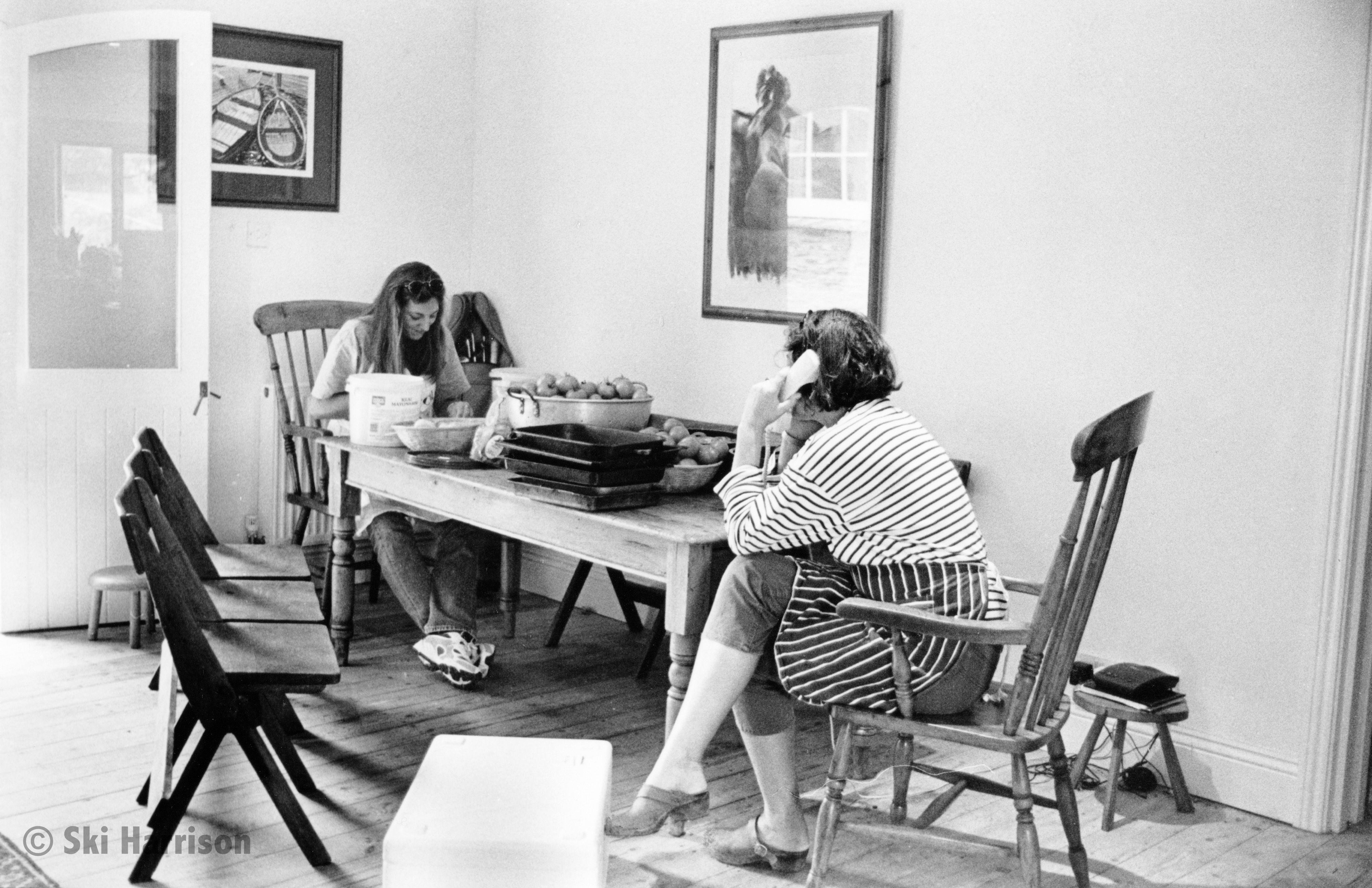 CS15 - Ruth Treneman preparing food for a wedding with a helper. Treneman Foods. Cornworthy, 2000