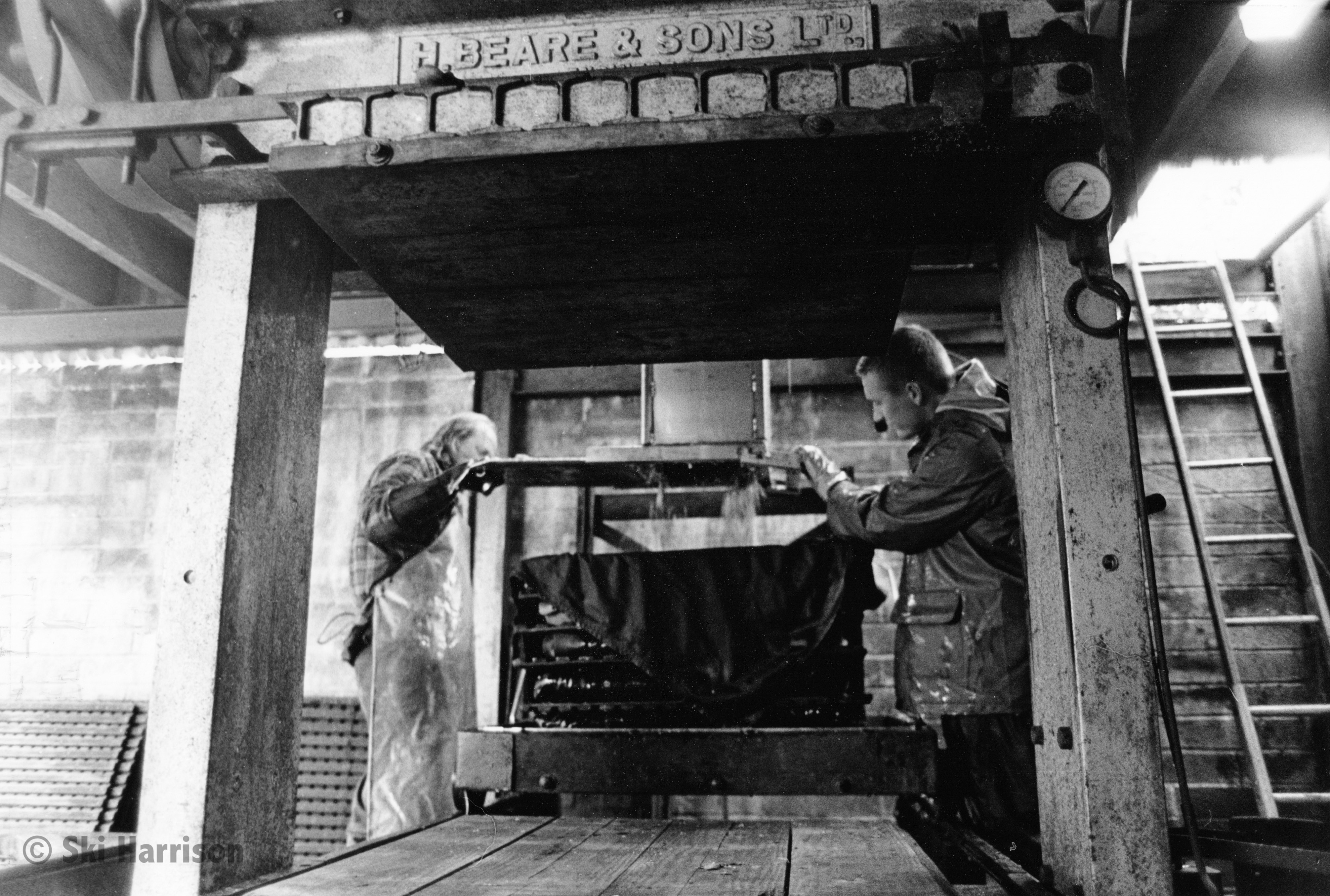 CS33 - Apple Crushing for Cider with L-R Jelle Koen and Jack Rainbird. Ted Tuppen's Farm, Whitestone, East Cornworthy, 1999