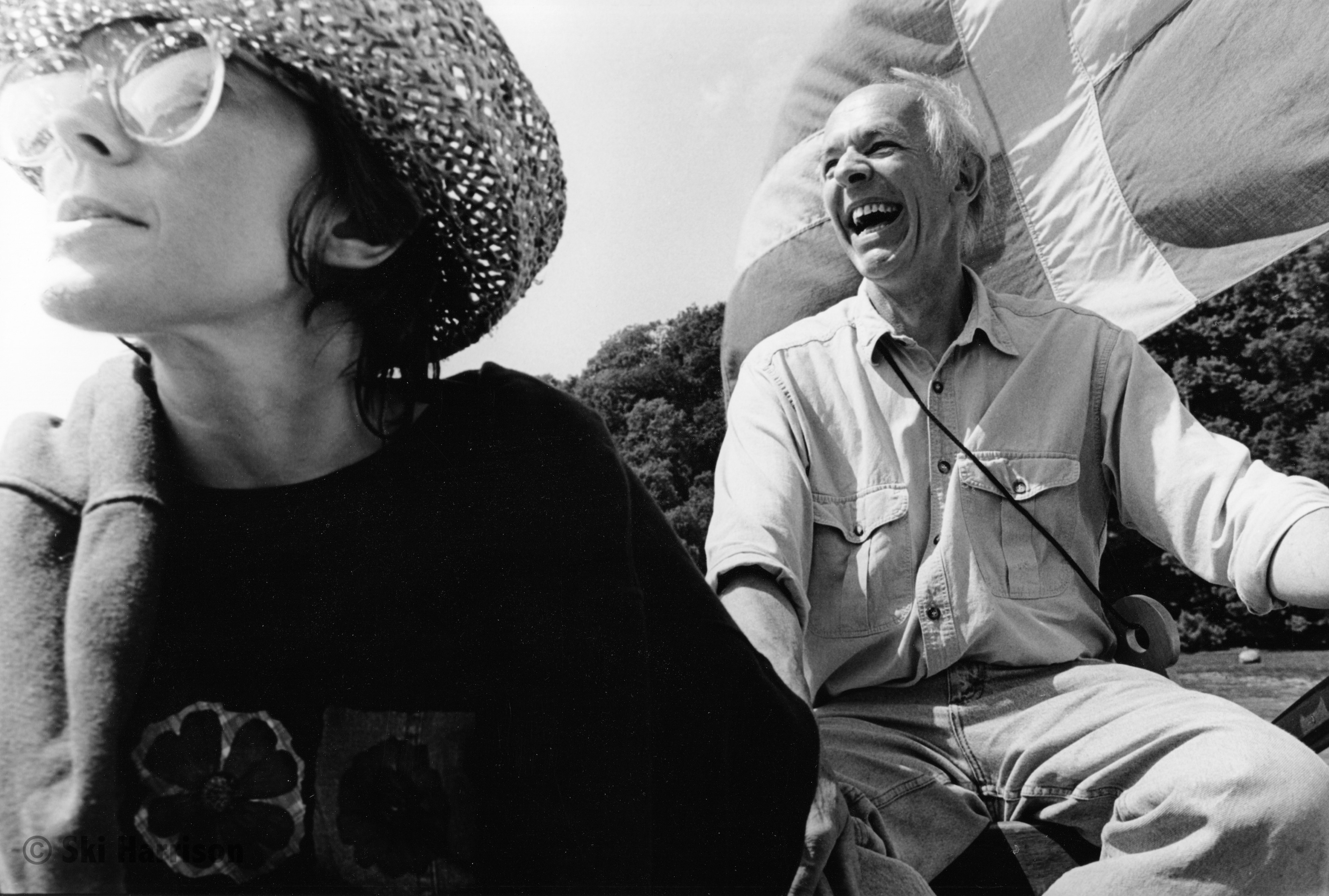 CS44 - Caly Carver with Anthony Harrison carrying the key of St Peter's on the water section of the Beating the Bounds. Bow Creek, 1998