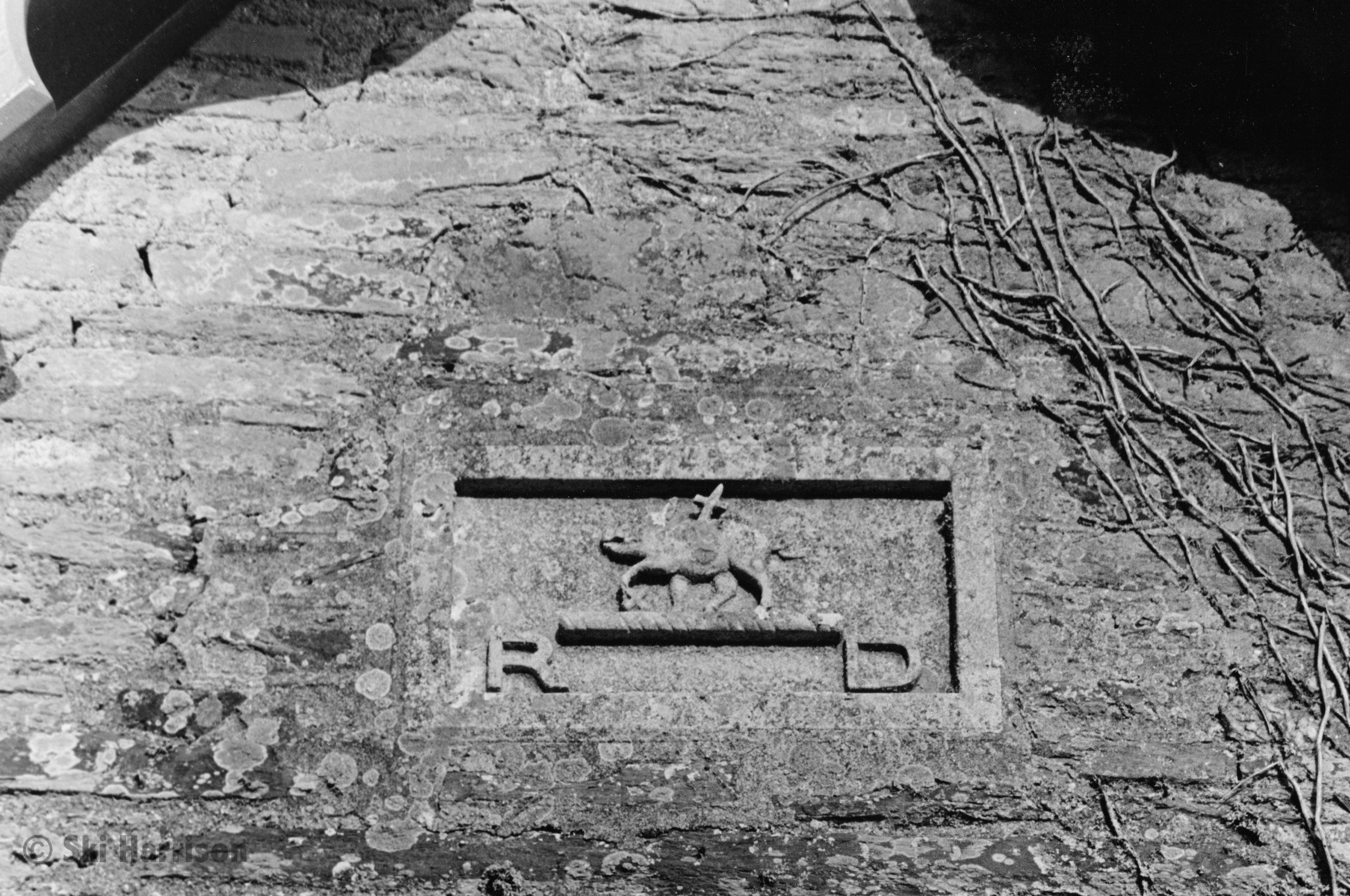 CS70 - Stone inscription, east wall of the Village Hall which was first a Poor House and then became the school which closed in 1962. Cornworthy, 2000