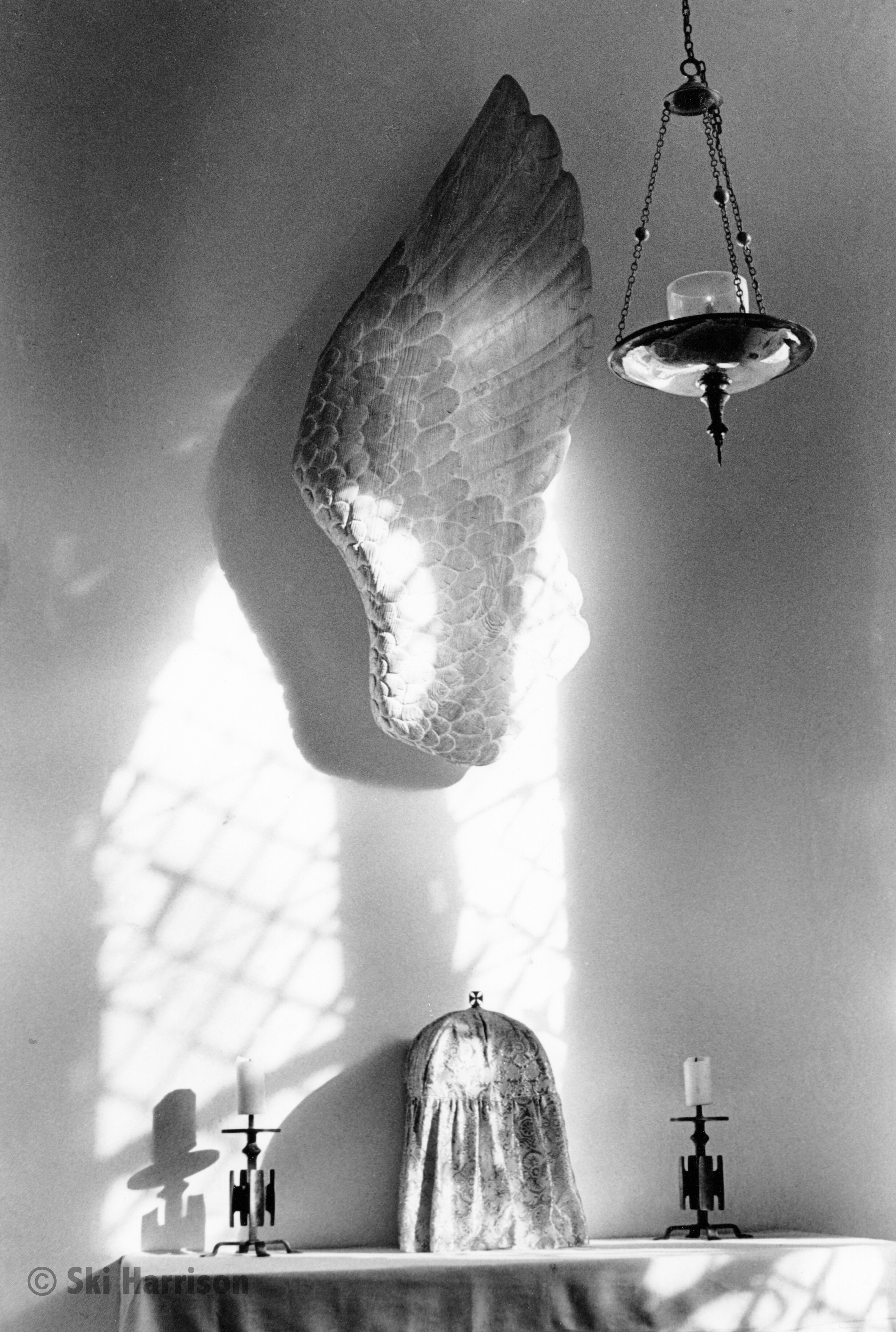 CS74 - The Lady Chapel, St Peter's Church with carved wing by sculptor Jilly Sutton, 1997